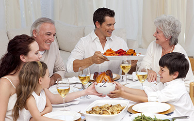 Extended family eating together