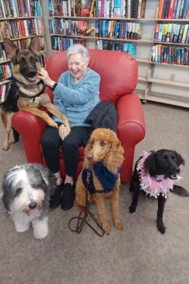 Woman with Four Dogs Expanded NARROW